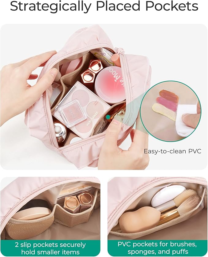 BAGSMART Elegant Roomy Makeup Bags (Initial-M-Pink)