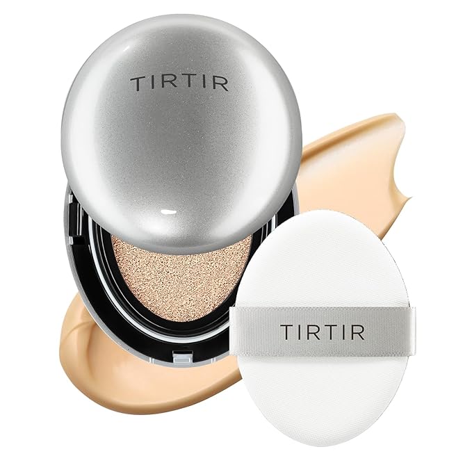 TIRTIR Mask Fit Aura Silver Cushion Foundation | Semi-glow Finish, Natural Coverage, Moisturizing, Lightweight, Korean cushion foundation (#23N Sand, Full Size, 0.63 Fl Oz)