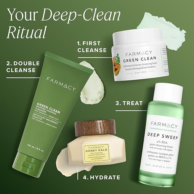 Farmacy Foaming Face Wash for Oily Skin - Whipped Greens Oil-Free Gentle Facial Cleanser + Exfoliator - Infused with Green Clay to Remove Impurities, Control Oil + Maintain Skin Hydration (150ml)