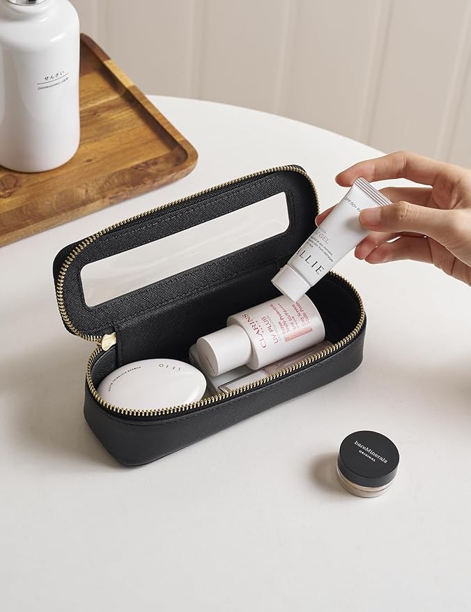 Popvibe Clear Makeup Bag Travel Cosmetic Case Transparent Toiletry Bag with Zipper, Portable Make Up Organizer Traveling Compact Car Bag for Essentials