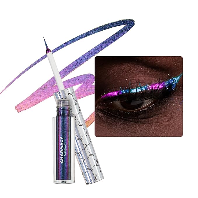 CHARMACY Chameleon Glitter Liquid Eyeliner, Metallic Shade Color Shift Eye Liner, Highly Pigmented, 24H Long-Lasting, Waterproof and Anti-Smudge, Ultra-Fine Tip, PURPLE GOLD INDIGO 904