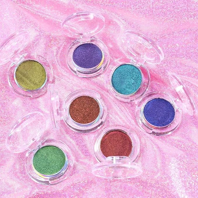 evpct 2Pcs Rose Red Gold Shimmer Glitter Sparkle Chameleon Duo Chrome Multichrome Iridescent festival Eyeshadow Palette, Loose Glitter Gothic Single Mini Eye Shadow Palette Makeup for Older Women