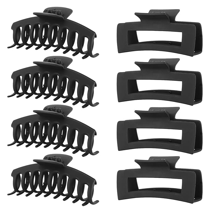 Black Hair Clips for Women -8 Pack 4.3 Inch Large Matte Banana Claw Clips for Women Thin Thick Curly Hair, Big Strong Hold jaw