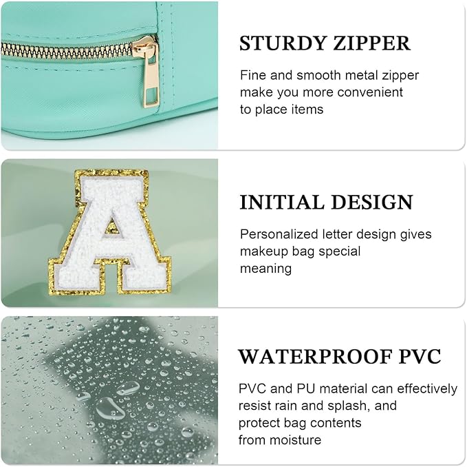 YOOLIFE Initial Make Up Bag Travel Toiletry Bag, Clear Makeup Bag Preppy Cosmetic Bags Organizer Travel Essentials Gifts for Women Teen Girlfriend Teacher Mom Brithday Mothers Day Gifts, Large, Blue