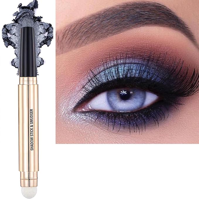 Silver Smokey Grey Eyeshadow Stick Makeup Cream Shimmer Glitter Matte Single Primer Smooth Eyeshadow Pencil Hypoallergenic Natural Waterproof Long Lasting Eye Shadow Multi-Dimensional Eyes Look