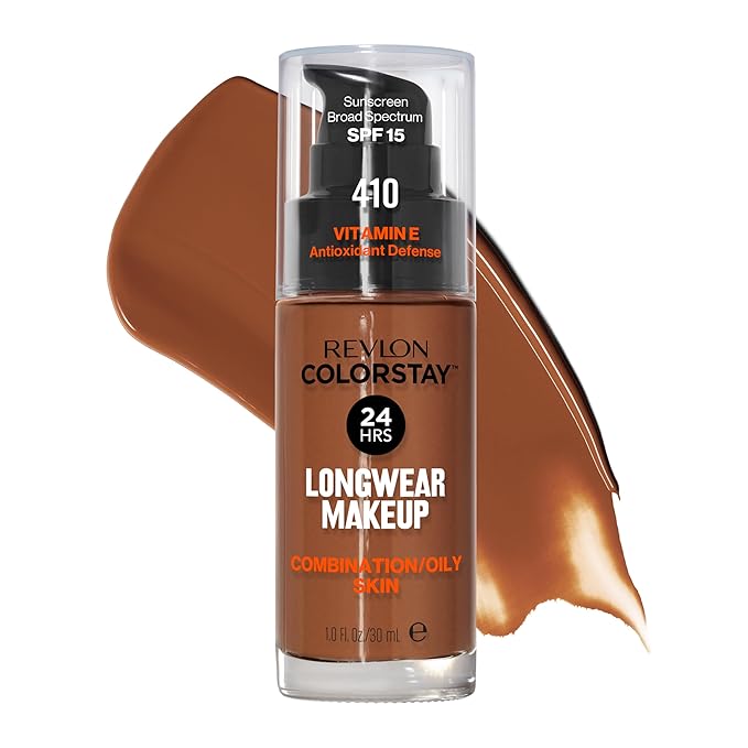 Revlon Liquid Foundation, ColorStay Face Makeup for Combination & Oily Skin, SPF 15, Medium-Full Coverage with Matte Finish, Cappuccino (410), 1.0 Oz