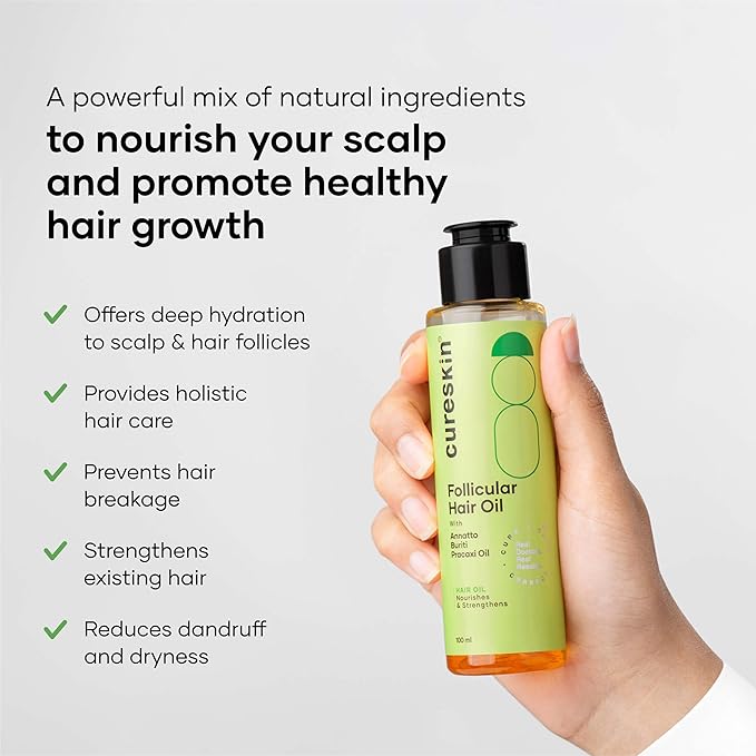 Cureskin Follicular Hair Oil | Nourishes & Strengthens with Annatto, Buriti, Brazil Nut and Coconut Oil, 3.38 Fl Oz (Pack of 1)