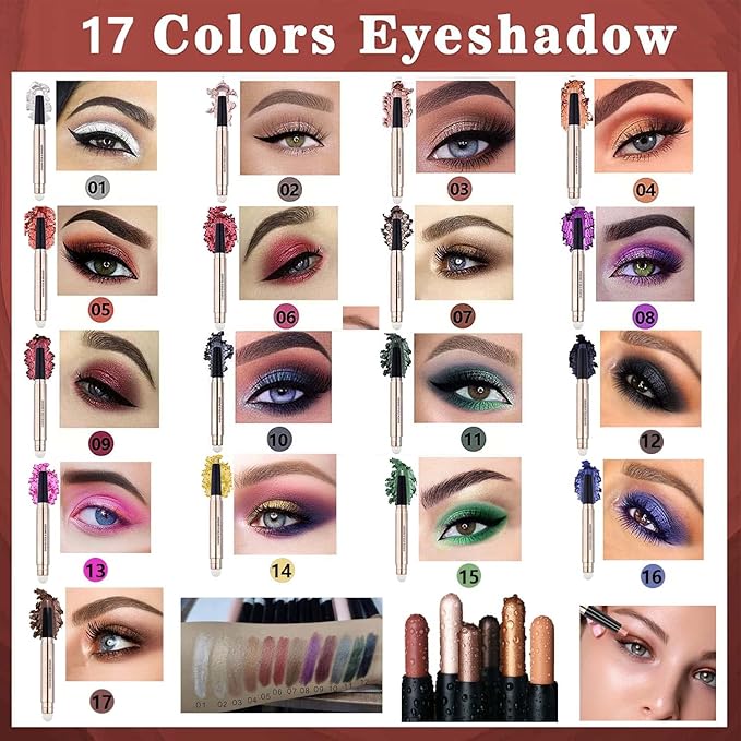 2 in1 Orange Copper Eyeshadow Stick Makeup Cream Shimmer Smooth Eyeshadow Pencil Hypoallergenic Natural Waterproof Long Lasting Eye Shadow Pen Highlighter Stick Multi-Dimensional Eyes Look 05