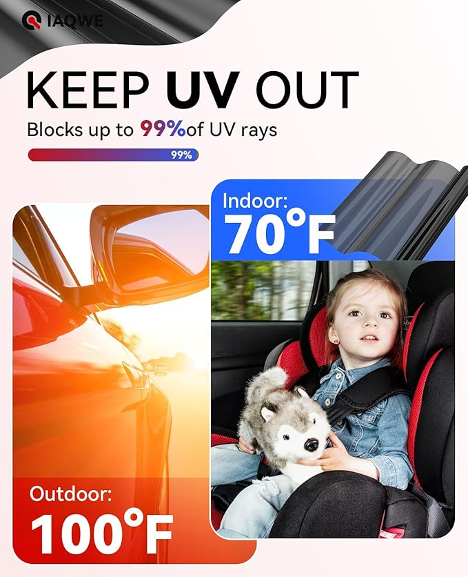 Car Window Tint 24" in x 15'Ft with 70% VLT, Nano Ceramic Window Tint Film for Car, UV&IR Protection Heat Insulation Anti-Explosion Scratch Resistant