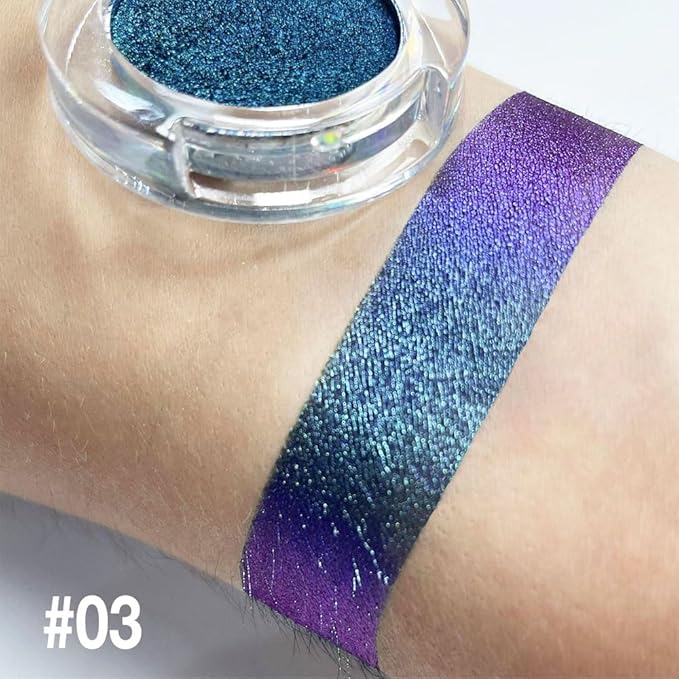 evpct Teal Sapphire Blue Dark Purple Chameleon Single Eye Shadow Palette Makeup for Older Women, Metallic Duochrome Chrome Multichrome Gothic festival Eyeshadow Palette, Face Loose Glitter Eyeshadow