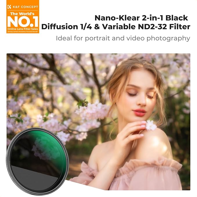 K&F CONCEPT 62mm Black Diffusion Mist 1/4 & Variable ND2-32 in-1 Filter - Image 2