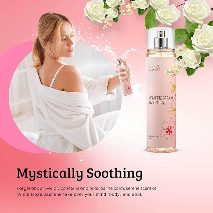 White Rose Jasmine Body Spray for Women, Womens Perfume Fragrance Body Mist And Sprays Luxury Perfume Mist - 8 oz Fine Spray Bottle