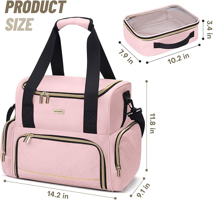 Large Makeup Cosmetic Bag with 2 Removable Case, Double Layer Travel Makeup Organizer Case, travel Toiletry Bag For Women, Pink