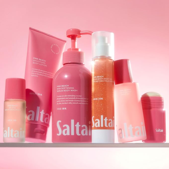 Saltair Body Oil. Luxurious Pink Beach After Shower and Bath Oil Moisturizer for Women. Botanical, Non-Greasy, and Well-Absorbing Lotion for Hydrating Dry Skin. 4oz Pump Bottle