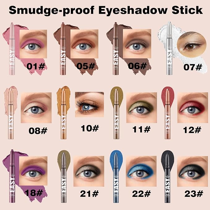 Rose Gold Eyeshadow Stick Shimmer Cream Single Eyeshadow Pencil Makeup, High Pigmented Crease-proof Eye Shadow Brightener Stick, Hypoallergenic Waterproof Long Lasting Eye Highlighter stick(B-10#)