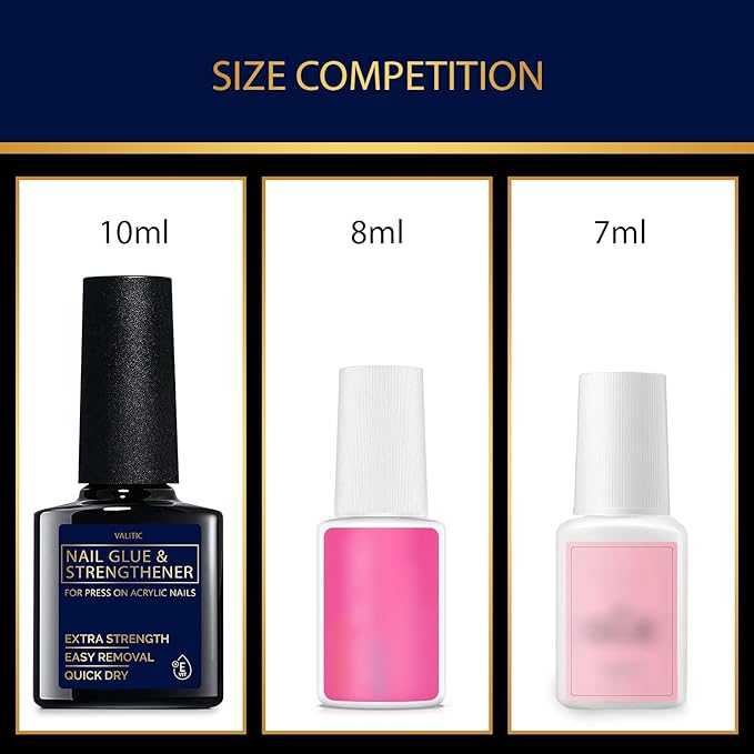 Valitic Strong Nail Glue and Strengthener for Acrylic and Press On Nails - Quick Dry Brush On Gel for Long Lasting Effect - Adhesive Nail Bond for False Nails with Tips Strengthener - 4 PACK