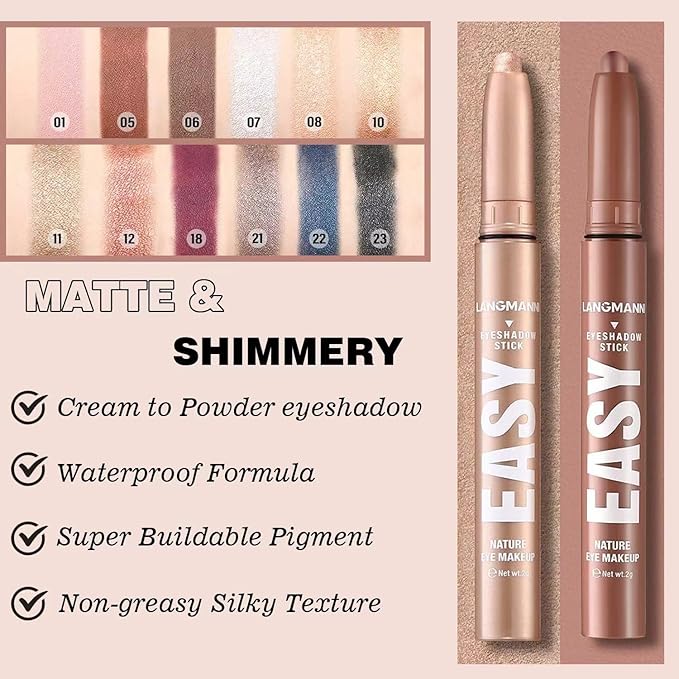 Rose Gold Eyeshadow Stick Shimmer Cream Single Eyeshadow Pencil Makeup, High Pigmented Crease-proof Eye Shadow Brightener Stick, Hypoallergenic Waterproof Long Lasting Eye Highlighter stick(B-10#)