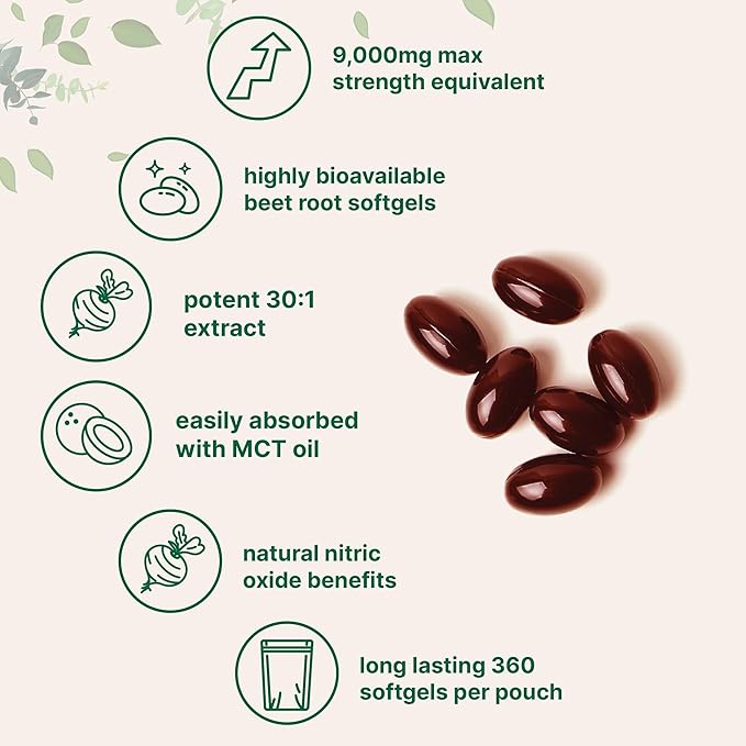 Micro Ingredients Beet Root | 360 Softgels with MCT Oil | Highly Bioavailable | Max Strength | Super Beets Supplements | Fresh Beetroot Extract | Nitric Oxide, Blood Pressure, & Heart Health Support