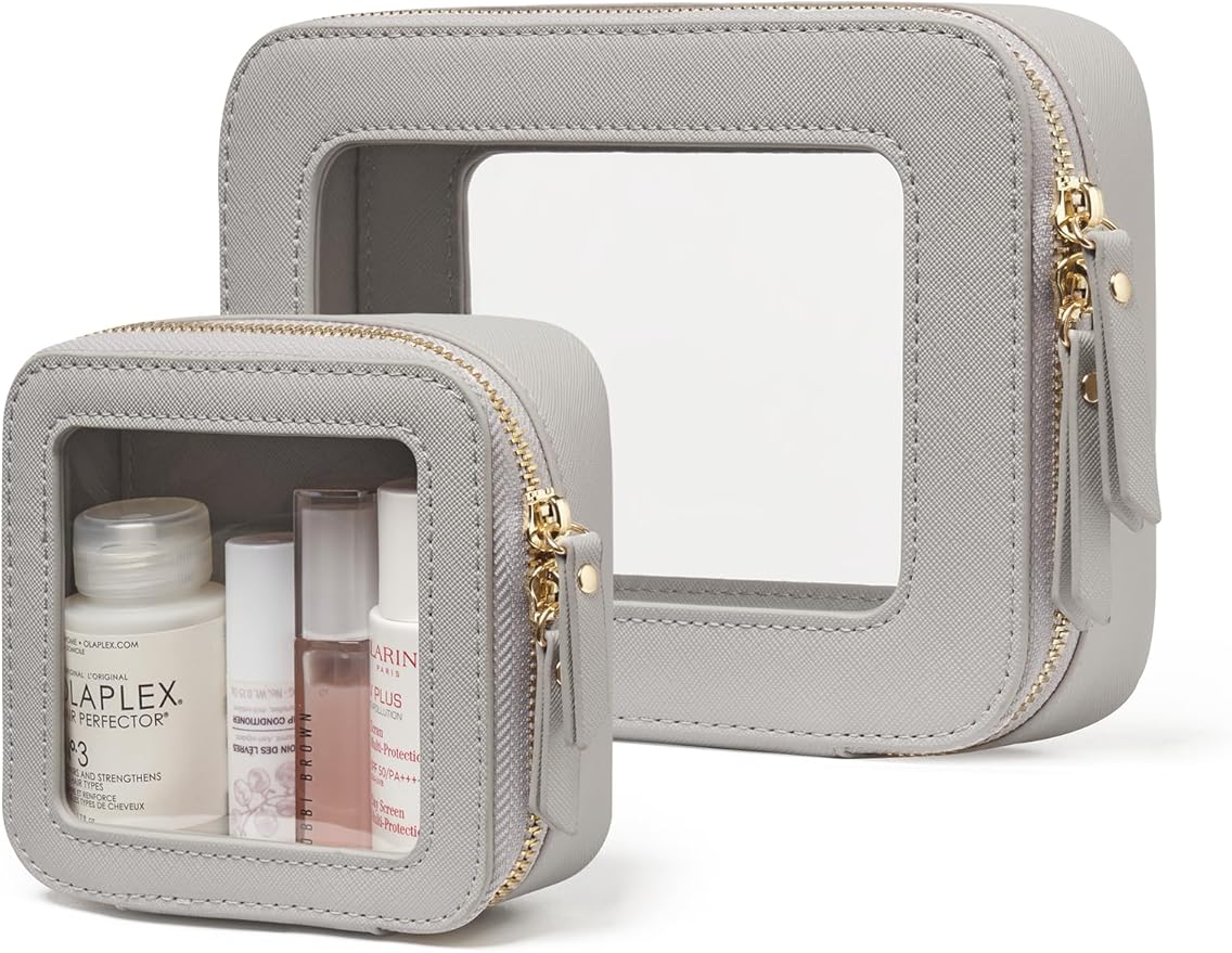 Popvibe Clear Makeup Bag Travel Cosmetic Case Transparent Toiletry Bag with Zipper, Portable Make Up Organizer Traveling Compact Car Bag for Essentials
