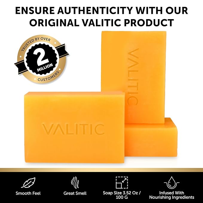 VALITIC Kojic Acid Soap for Hyperpigmentation - with Glutathione, Collagen & Vitamin C - Natural Soap Bars with Turmeric - Original Japanese Complex for Dark Spot Correction - 4 Pack