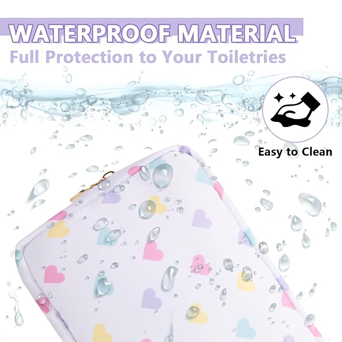 Small Makeup Bag Pouch for Purse，Nylon Travel Toiletry Storage Bag Cute Makeup Organizer Bag for Women Girls，Preppy Waterproof Cosmetic Bag Pouch Skincare Bag Purse with Zipper (Small-White Heart)