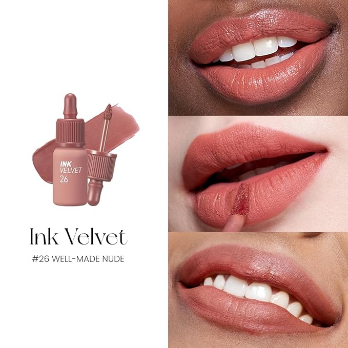 Peripera Ink the Velvet Lip Tint - High Pigment Color, Longwear, Weightless, Not Animal Tested, Gluten-Free, Paraben-Free (026 WELL-MADE NUDE)