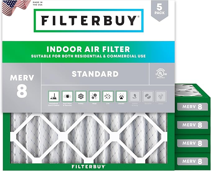 Filterbuy 24x24x2 Air Filter MERV 8 Essential Dust & Allergy Defense, by Filterbuy