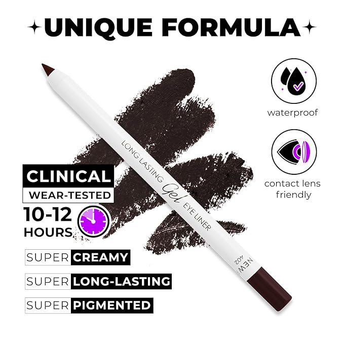 Lamel Brown Eyeliner, Ultra Long Lasting Gel Eyeliner Pencil, Waterproof Eye Liner, Smudge Proof, Creamy Eye Pencil, Sweat Proof Makeup, Highly-Pigmented (402 Shade)