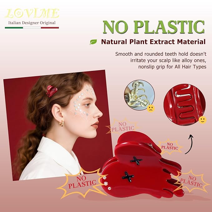 Italian Designer Original Acetate Hair Claw Clips for Women - Mini Cute Gothic Halloween Hair Accessories Bleeding Heart & Pill, Halloween Spooky, Plant-Based, Gift Boxed, 2-Pack