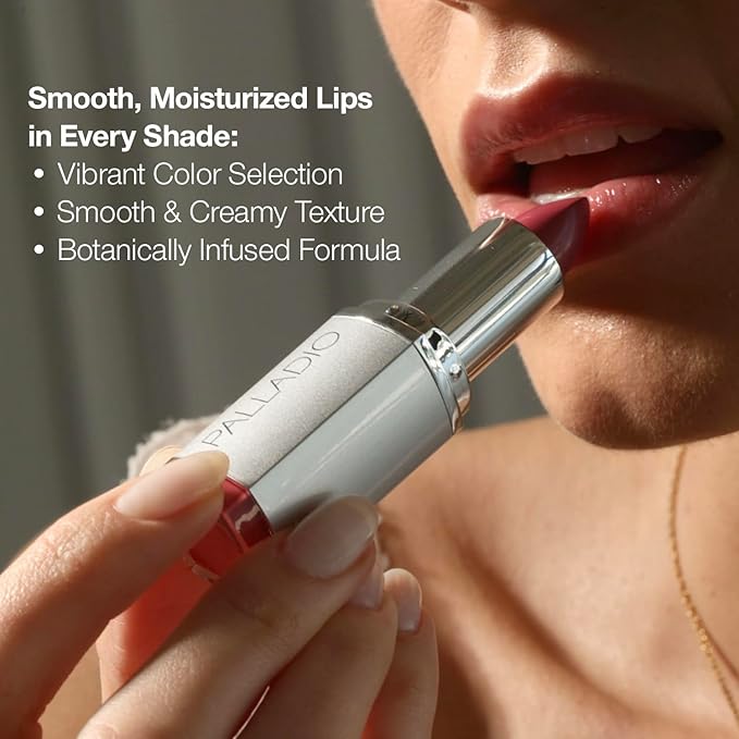 Palladio Herbal Lipstick, Rich Pigmented and Creamy, Infused with Aloe Vera, Chamomile & Ginseng, Prevents Lips from Drying, Combats Fine Lines, Long Lasting Lipstick, Roseberry