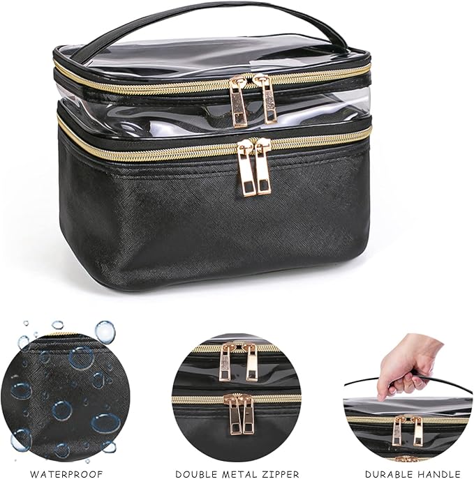 Travel Makeup Bag Makeup Organizer Bag Cosmetic Bag Makeup Bags for Women Cosmetics Cases Portable Waterproof Foldable Black