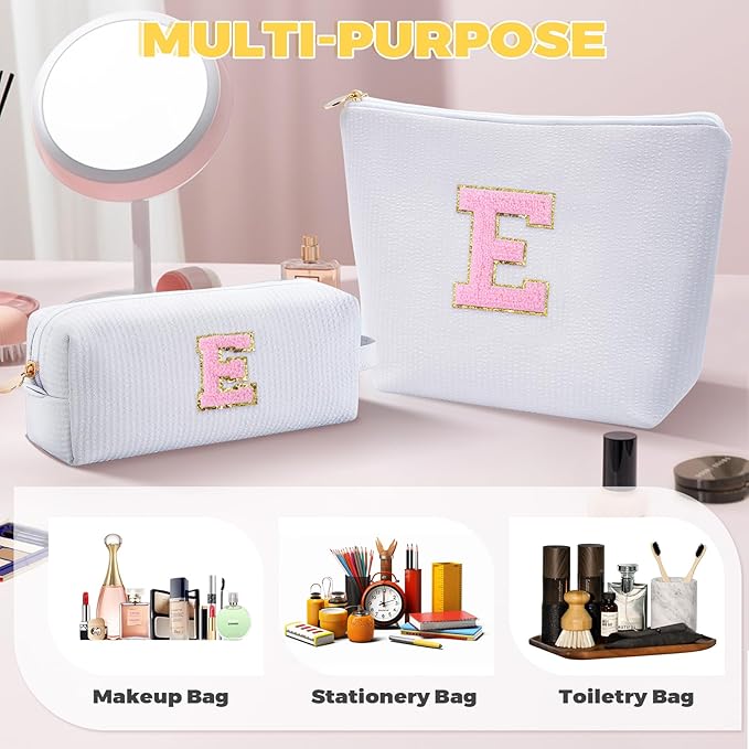 Teen Girl Travel Essentials - Birthday Gifts for Girls Teens Kids Daughter Sister Her,Cute Trendy Stuff Makeup Bag Set Cosmetic Bag - White,E