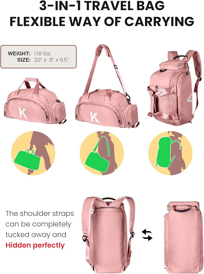 Daughter Gifts, Initial Gym Bags with Shoe Compartment, Dance Bag for Girls, Monogram Kid Overnight Bags, Travel Duffle Tote-Perfect for Ballet Sport Gymnastics Cheer (Letter G)