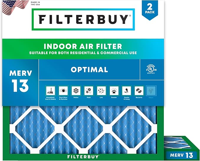 Filterbuy 22x22x1 Air Filter MERV 13 Optimal Smoke & Allergy Defense, by Filterbuy