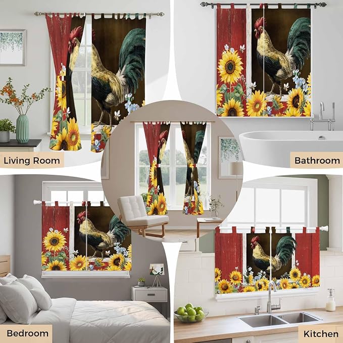 Chicken Sunflowers Living Room Curtains 84 Inch Length, Window Curtains Tab Top - Image 7