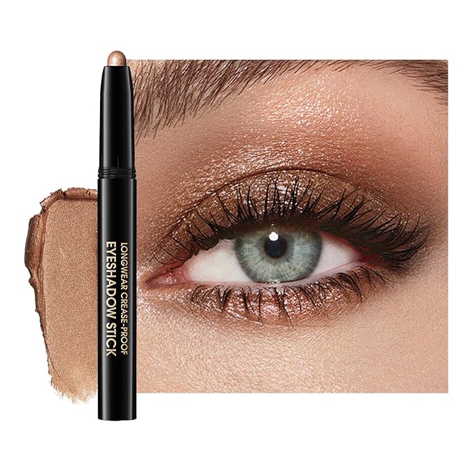 CHIFURE Eyeshadow Stick, Shimmer and Matte Cream Eye Shadow Brightener Sticks Eyeliner Pencil Crayon, Waterproof Long Lasting Eye Highlighter Stick Makeup,0.056 Oz(#1-Caramel)