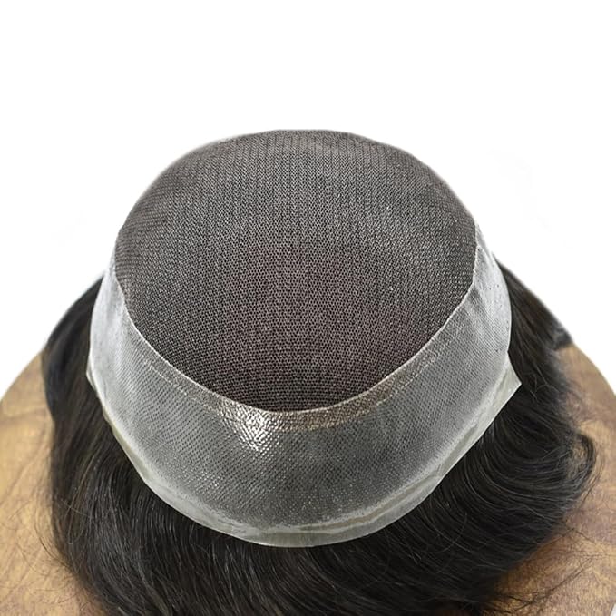 FACE MIRACLE Toupee for Men French Lace Hairpiece Human Hair Replacement System Skin PU Mens Toupee Hair Wigs for Man V-Looped Front Hair Prosthesis 5"X7" 2# DARKEST BROWN