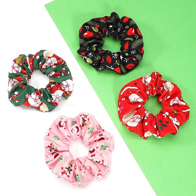 Christmas Hair Scrunchies Snowflake Santa Christmas Tree Antlers Elk Snowman Hair Ties Soft Elastic Hair Bands for Women Girls Gifts Ponytail Holders Hair Accessories