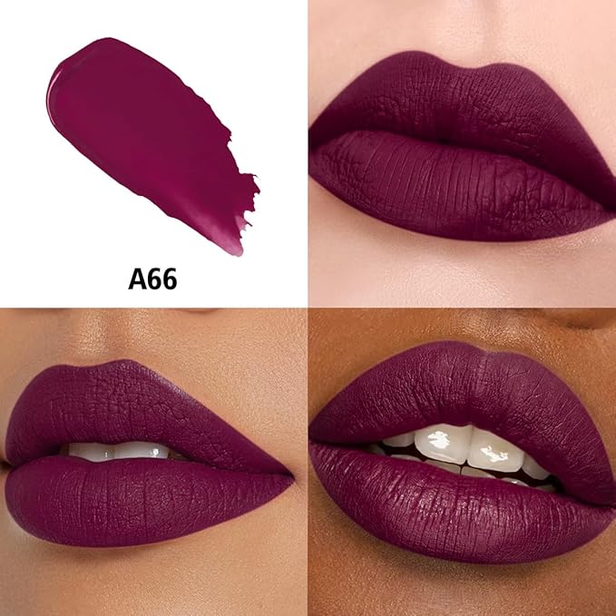 Dark Red Pink Berry Lipstick 3Pc Long Lasting Lipsticks for Women Pigmented Smudgeproof Transferproof Vegan Cruelty Free Lip Color, A66/44/48