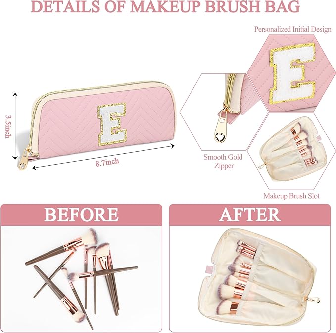 Personalized Initial Makeup Bag Trendy Stuff Leather Waterproof Cosmetic Bag Travel Toiletry Bag, Christmas/Thanksgiving/Halloween Gifts Makeup Organizer Case for Women Girls Mom Girlfriend Wife