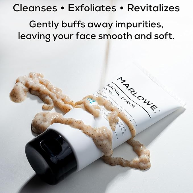 MARLOWE. Skin Care Set, No. 122 Facial Scrub 6 oz & No. 123 Facial Moisturizer 6 oz with Natural Extracts & Antioxidants, Cleanses, Exfoliates, Hydrates & Soothes
