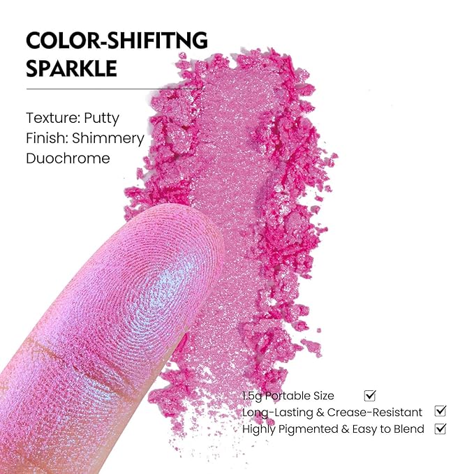 Chameleon Single Eyeshadow,Soft Pink-White,Pressed Powder,High Pigment,Smudge-Proof, Smooth Blend, All-Day Wear,Square Pan,Fits Magnetic Palettes(Opal Kiss)