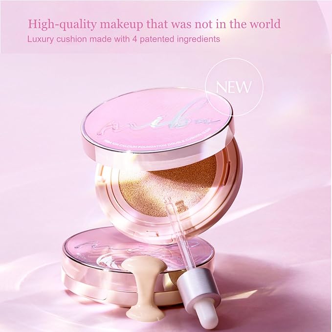 MIBA Ion Calcium Foundation Double Cushion Glow 25 g / 0.88 oz Big Cushion SEASON 3. Long Lasting Cover Effect. Moisture glow. Skin tightening relief. Smooth adhesion. (Luxury #23 Rosy Beige)