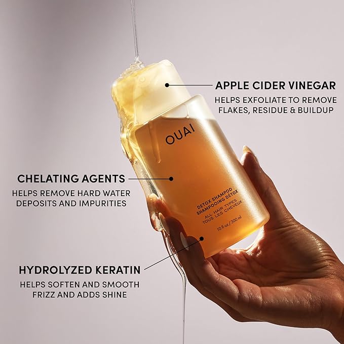 OUAI Detox Shampoo - Clarifying Shampoo for Build Up, Dirt, Oil, Product and Hard Water - Apple Cider Vinegar & Keratin for Clean, Refreshed Hair - Sulfate-Free Hair Care (16 oz)
