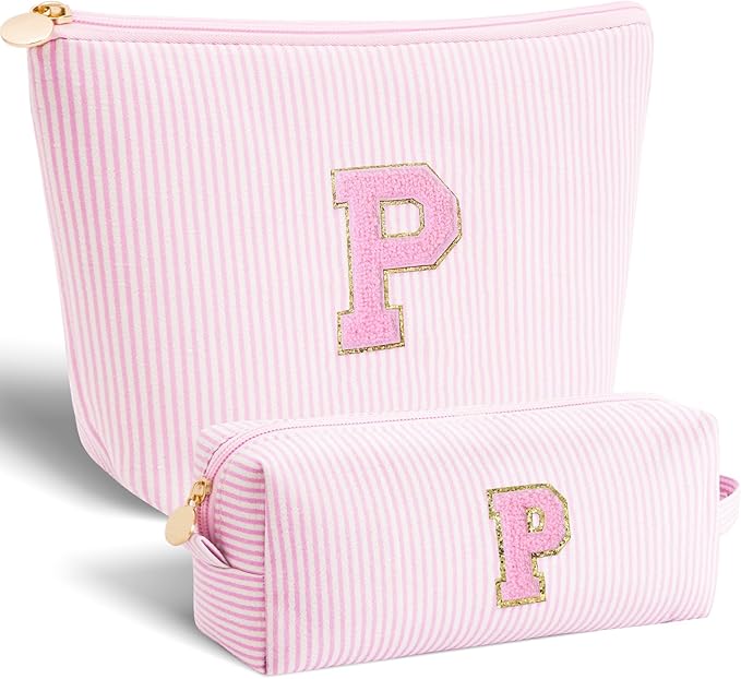 Personalized Makeup Bag for Women Girls - Fashion Cosmetic Bag Trendy Travel Toiletry Bag with Initials Letter - Teen Gifts - Pink,P
