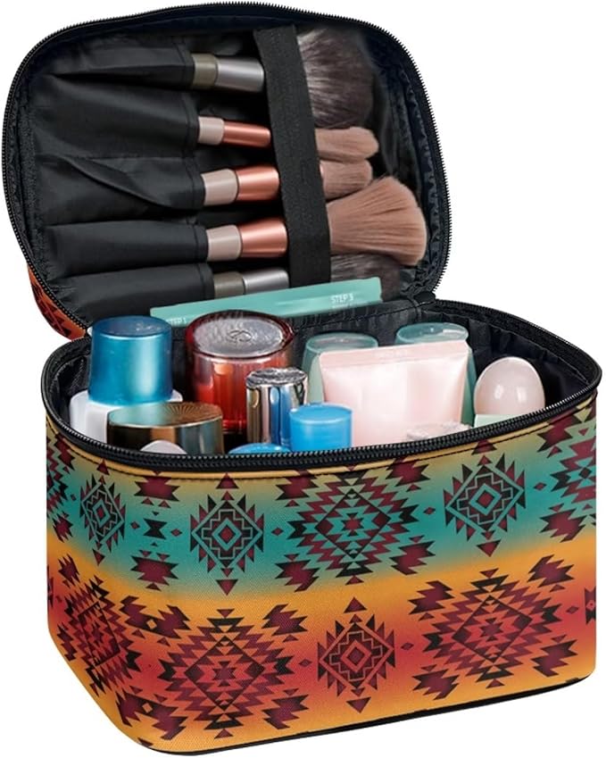 JoyLamoria Aztec Southwestern Cosmetic Bag Travel Women Girls Makeup Bag Wallet Coin Purse