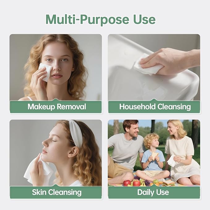 MATERN'ELLA Disposable Face Towels XL Ultra Soft Biodegradable Dry Wipes, Plant-Based Lint-Free Facial Towelettes for Makeup Removal & Sensitive Skin, Premium Texture for Effective Cleansing 50 Count