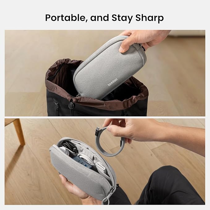 tomtoc Electronics Organizer Travel Case, Water Resistant Travel Bag Cable Organizer for Essentials, Tech Pouch Accessories Carry Storage for Cord, Phone, Cables, Airpods, USB Flash Drive, Daily Items