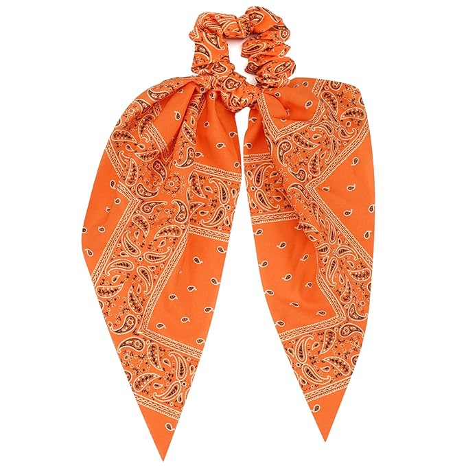 Fall Orange Bandana Hair Ties for Women Girls Halloween Autumn Hair Scrunchies Elastic Tie Ribbon Hair Bows Hair Accessories Gifts