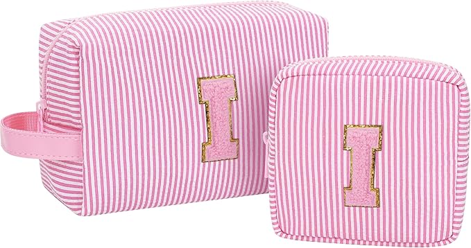 MONSTINA Initial Makeup Bag for Graduation Gifts for Girls Teen Girls|Personalized Graduation Gifts for Her|Monogram Initial Pink Makeup Bag for Women Trendy Stuff Graduation Party Favor,Pink I
